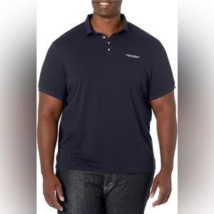 A|X Armani Exchange Men's Short Sleeve Contrast Logo Jersey Polo, Navy, XXL